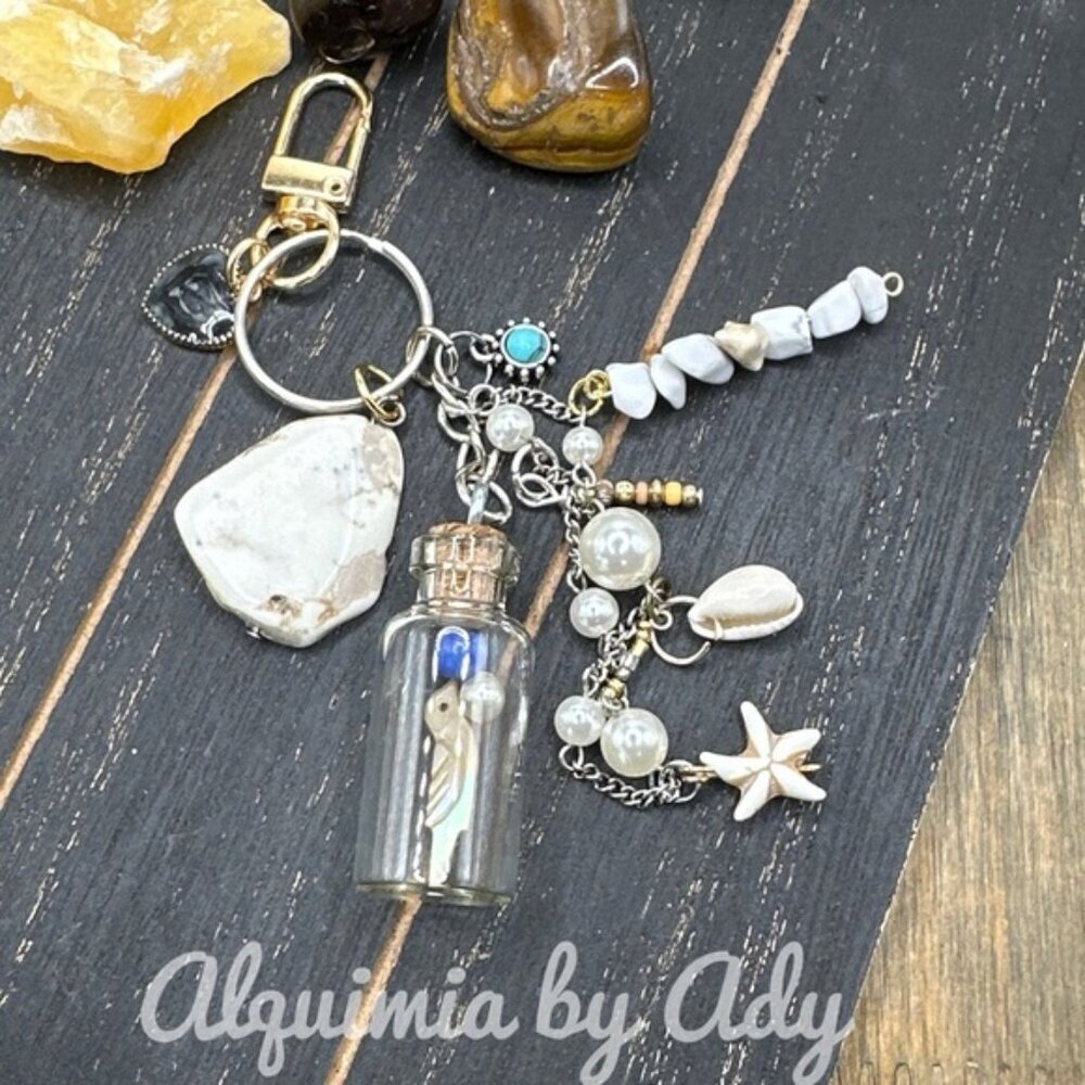 Bag charms necklace White Turquoise key/card holder